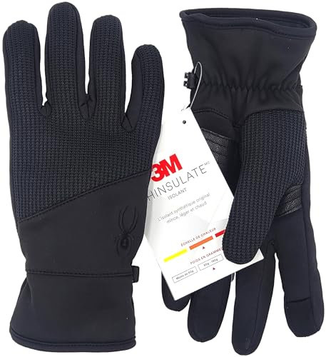 Spyder Core Conduct Handschuhe, Schwarz, Größe M, Touchscreen-kompatibel, Leder-Handflächen-Patch, 360-Grad-Stretch, Strickbindung, Schwarz, Medium