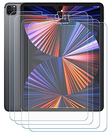 Verre Trempé Protecteur D'écran pour Apple iPad Pro 12.9 2021 [4 pièces], sans Bulles, Anti Rayures, Anti-Empreinte [ 12,9 Pouces, 9H Dureté, ] Protecteur D'écran HD Film Protecteur.