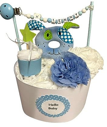 Windeltorte mit Name - Kuschtiere mini - Geschenk, Babyparty, Geburt, Taufe, Babygeschenk Sinchns Bastelzauber (Lemon)