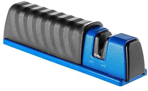 KADAX Messerschärfer, 17x4,5cm Messerschleifer aus hochqualitativen Materialien, Werkzeugschärfer aus Schleifstein und Kunststoff, Axtschärfer für Messer (Blau)
