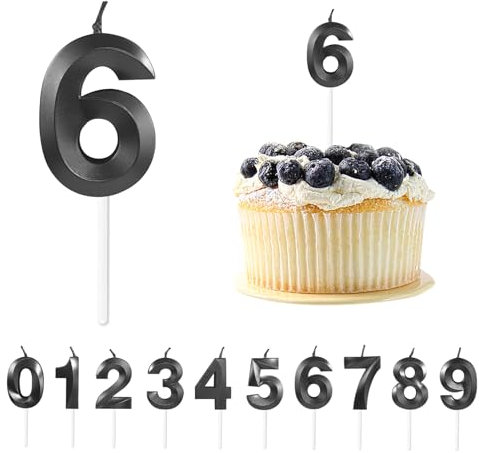 Geburtstag Nummer Kerzen, Schwarze 3D Geburtstagskerzen mit Zahlen 5 cm Kerzen Zahlen Geburtstag für Torte, Tortendeko Geburtstag mit Kerzen für Geburtstag Jahrestag Partys, Nummer 6
