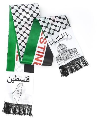 2 Stück Palästina Flag Schal 135 x 14 cm Palästinensische Jerusalem Araber Geschenk Halstuch Kopftuch Rettet Gaza Kopftuch Männer Frauen