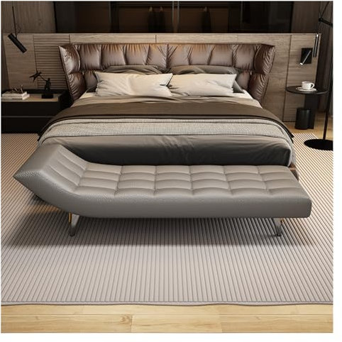 WAOCEO Bettbank Ende der Bettbank, gepolsterte Pu-Lederbank, Ottomane, Moderne getuftete Lange Bank, Kunstpelz-Eingangsbank mit Metallbeinen Polsterbank (Color : Grigio, Size : 2.0m)