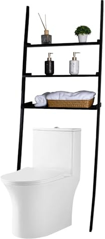 3-Tier Over The Toilet Storage Space Saver Ladder Shelf, Black Storage Display Shelf for Rathroom, 67.7