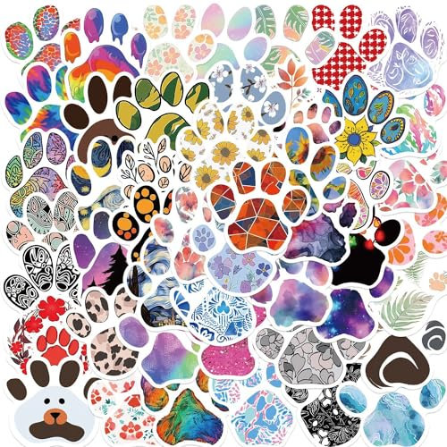 50Pcs Dog Paw Print Stickers for Water Bottle,Computer,Car,Helmet, Laptop,Skateboard,Bike,Luggage,Scrapbook,Cute Colorful Decals,Waterproof Vinyl Animal Paw Sticker,Gift for Adults Children Boys