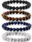QQUQQU 3-4 Stücke Perlenarmband Herren, 8mm Stretch-Armbänder Tigerauge Armband Herren, Verstellbares Schwarzes Lavastein Armband Set Geburtstagsgeschenk für Männer