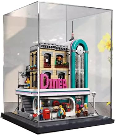 Acryl-Vitrine für Lego 10260 Nostalgie-Restaurant, klare staubdichte Vitrine, kompatibel mit Lego 10260 Bauset (Modell nicht im Lieferumfang enthalten), 30 x 30 x 39 cm (schwarzer Sockel)