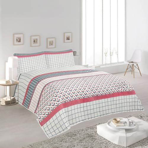 H HANSEL HOME Colcha Bouti Estampada Cama 140/150/160, 100% Microfibra Extra Suave, Bicolor Reversible, Cubrecama Fina, para Verano y Entretiempo, Incluye 2 Funda de Cojín - Rojo y Verde 250x260