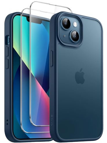 JETech 3 in 1 Cover Opaca per iPhone 13 6,1 Pollici con Pacco da 2 Vetro Temperato Pellicola Protettiva, Traslucida Glassato Antiurto Cellulare Custodia (Blu Tempesta)
