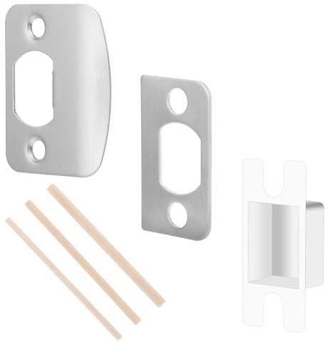 Standard Door Lock Strike Plate with Spacer Shim Door Strike Plate Repair Kit Door Lock Latch Restorer Spacer Standard Door Latch Restorer Universal Security Striker for Home Office Store (Silver)