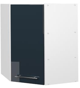 Vicco Eckhängeschrank Fame-Line, Küchen-Eckschrank, Dunkelblau Hochglanz/Weiß, 57 cm