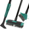 4 in 1 Telescopic Weed Remover Brush Wire Head | Paving & Decking Cleaner | Metal Broom & Weed Removal Tool | Adjustable Handle for Garden Maintenance | Green