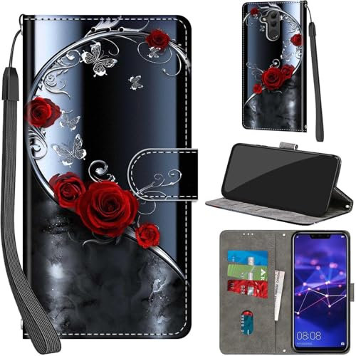 Cover per Huawei Mate 20 lite Custodia Cover Pelle Libro Portafoglio con Porta Carte Magnetica Protezione Antiurto Cuoio Flip Case Custodia Cover per Mate 20 lite, farfalla rosa