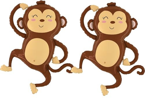 VIKY® 2 Stk Affe Folienballon Tiere,Luftballons Tiere Affen Deko,Waldtiere Affe Luftballons Geburtstag,Dschungel Deko Geburtstag,Affe Helium Ballon für Kindergeburtstag Deko,Safari Tiere Thema Party