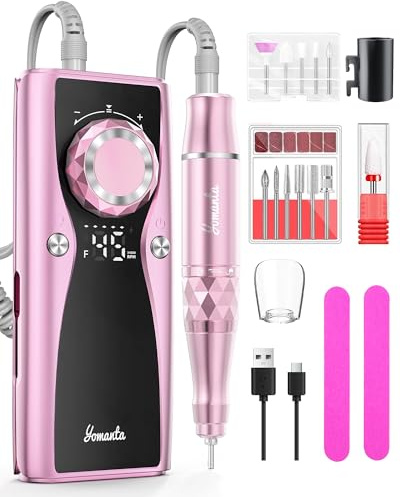 Electric Nail Drill Professional Kit: 45,000 RPM USB Rechargeable Efile Nail Drill Nail File with 12 Bits for Polishing Gel/Acrylic Nails- Portable Manicure Tool Set for Salon/Home-Rose Gold