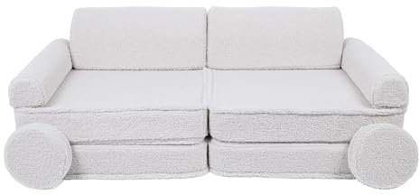 MEOWBABY Kindersofa – Spielsofa für Kinder – Weiche Klappsofa mit Schlaffunktion – Kuschelecke für Kinderzimmer, Bearly, Weiß