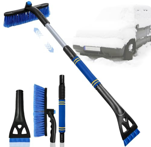 Qeioauek Abnehmbarer Eisschaber,360° Drehbarer Schneebürste,3 in 1 Eiskratzer Schneebesen,Eiskratzer mit Besen,für Auto LKW SUV (Blau)
