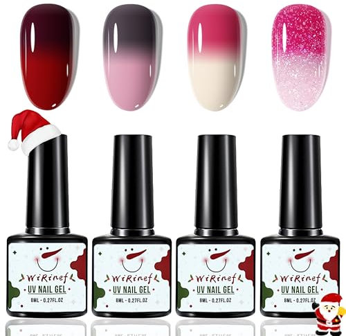 4 Farben UV Nagellack Farbwechsel Thermo Farbgel Set - Rot Rosa Lila Magenta Gel Chamäleon Shellac Nagelgel UV/LED Color Change Herbst Winter Weihnachtstag Sommer-Nagellack, Regulärer (Farben)