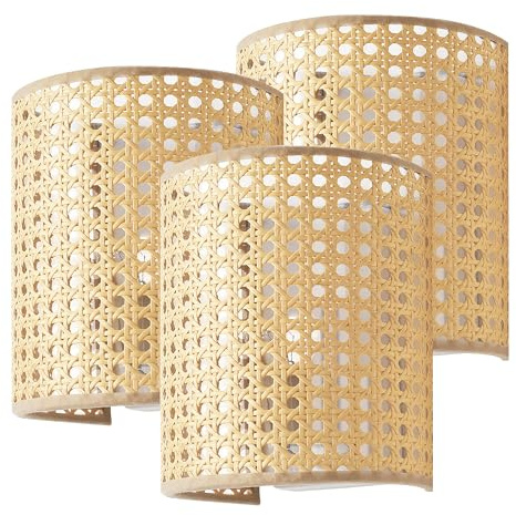 lux.pro Wandleuchte Ascot 3 Stk. Wandlampe in Rattanoptik 20 x 16 x 12 cm Wandstrahler für Flur Schlafzimmer 1-flammige Lampe E27