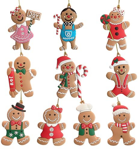 Dmnnlp 10 Stück Lebkuchen Deko für Weihnachtsbaum, PVC Christbaumschmuck, Anhänger für Party und Feiertag