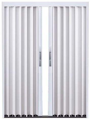 Puerta corredera plegable acordeon Interior Puerta De Acordeón Doble Blanca, Puerta De Armario Plegable Con Cerradura, Llaves Y Manija - Puerta Corredera Exterior Para Sótano, Patio, Pérgola, Galliner