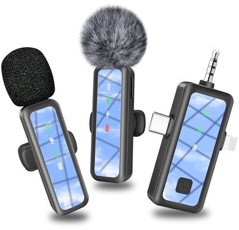 3 in 1 Wireless Lavalier Microphone for iPhone, Mini Lapel Mic with Mute/Reverb/Noise Reduction, for Android Phone, Camera, PC, Laptop, Video Recording, Streaming, Interview, Vlogs,100ft Range