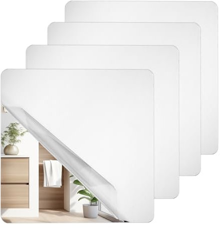 Coptiner 4 Stück HD Acrylic klebespiegel spiegelfolie selbstklebende fliesen duschspiegel dekorative wandspiegel badezimmer spiegel tür stehspiegel kinderspiegel ohne rahmen für küche schrank 20x20cm