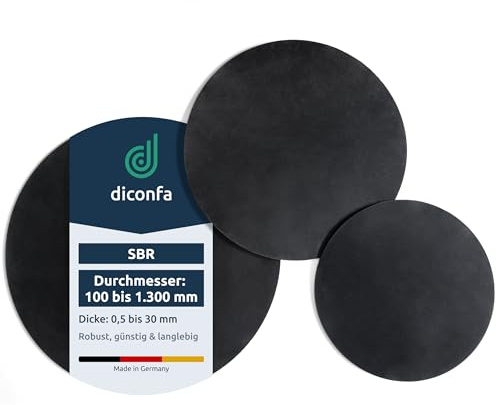 diconfa RUNDE Gummimatte SBR - Durchmesser: 0,1 bis 1,3m - STÄRKE: 0,5 bis 30mm - Auswahl: Ø 0,6m (60cm 600mm), 2mm dick - Gummi-Schutzmatte kreisrund Unterlage Auflage Abdeckung Ronde