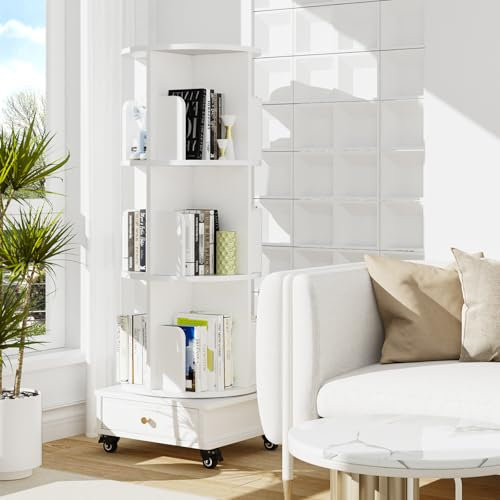 OXFENSEE Bibliotheque Rotative à 360 degrés, bibliothèque tournante avec Roulette, 3 Niveaux, étagère de Rangement pour Enfants et Adultes, étagère multifonctionnelle (3 Niveaux)