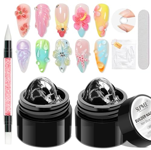 SUPWEE 3D Nail Gel Sculpting Gel, 2 PCS Clear 3D Gels for Nail Art | Non Stick Hand Carving Building Extension Hard Gels Kit with Nail Art Pen Women Home Manicure DIY 5g