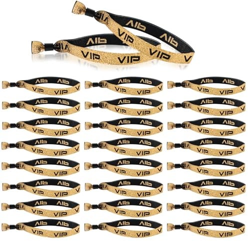 Clvsyh 50 Stück Eintrittsarmbänder aus Stoff, VIP, schwarz, gold, verstellbar, ID-Armbänder für Partys, Konzerte, Geburtstage, Hochzeiten, Kinos