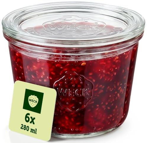 Weck Gläser 280ml – 6er Set mit Deckeln – Sturzform – robuste, stapelbare Einkoch- & Einweckgläser - ideal für Meal Prep, Overnight Oats, Dessert & Marmelade – wiederverwendbar – Made in Germany