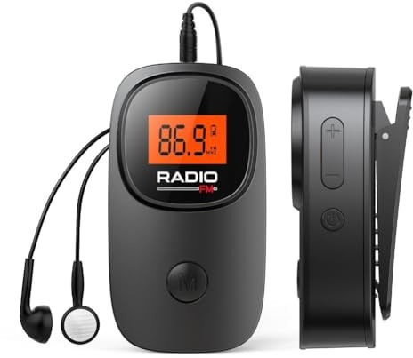 Mini radio FM portátil, ABS de bolsillo digital sintonizador estéreo personal radio y temporizador de sueño con conector de auriculares de 3.5 mm y pantalla LCD retroiluminada para viajes, deportes