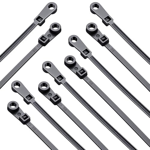 100 Pcs Zip Ties with Screw Hole - Screw in Hole Cable Ties, 7.8 Inch Black Zip Tie Screws Mount, Multipurpose Heavy Duty Nylon for Cable Cord Management for Indoor Outdoor Home Office
