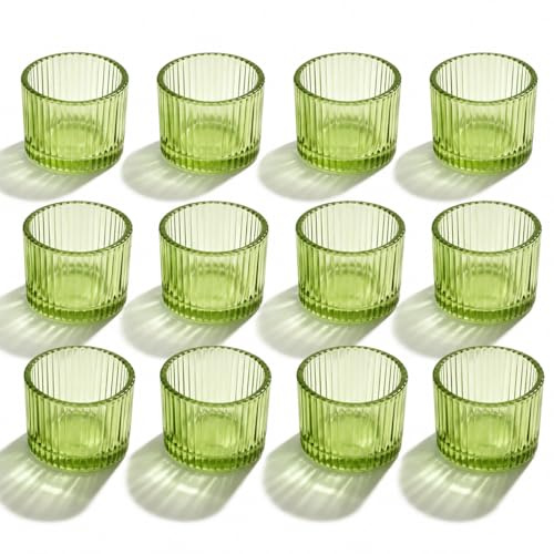 FUND AMLIGHT 12 Stück Grüne Teelichtgläser aus Glas, Votivkerzenhalter für Hochzeit, Weihnachten & Tischdekoration, Teelichter Kerzenhalter für Heimdekoration, Deko für Kerzen