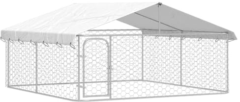 Hommdiy Outdoor Hundezwinger Hundekäfig Hundehaus Hundehütte mit Dach 300x300x150 cm