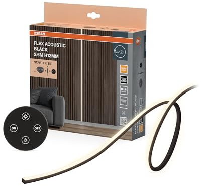 Osram Flex Acoustic Schwarz H13 mm 830 | Schwarze LED-Streifen für Akustikpaneele, 2.6m lang, Starter Set mit Fernbedienung