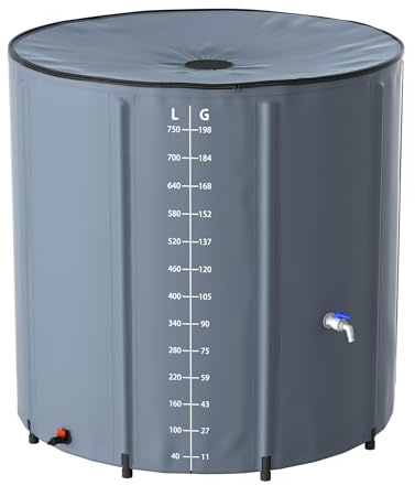 TATIVALO Regentonne faltbar 750L Dunkelgrau mit Wasserhahn & Filterdeckel