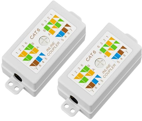 RJ45 Cat6 Junction Box 2-Pack – Inline Punch Down Coupler Joiner for Cat6/Cat5e/Cat5 Ethernet Cable Extension, T568A/B Compatible Network Splice Connector, Fire Retardant ABS Housing – Accessory