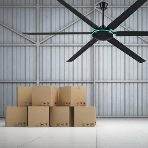 Ventilador De Techo 200 Cm Sin Luz - Ventiladores De Techo Industrial Grande Con Control Remoto, 6 Aspas De Aluminio, Motor DC Silencioso Para Terraza, Salón, Taller Y Garaje, Negro