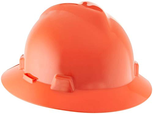 MSA 10058322 V-Gard Full-Brim Hard Hat with 1-Touch Suspension | Polyethylene Shell, Superior Impact Protection, Self Adjusting Crown Straps - Standard Size in Orange