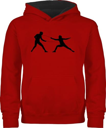 Pullover Kinder Hoodie Jungen Mädchen - Sport Kleidung - Fechten - 140 (9/11 Jahre) - Rot/Schwarz - hoody fechter hoodies kinderpullover für pulli junge kapuzenpulli winter mädchen+hoodie+fechten