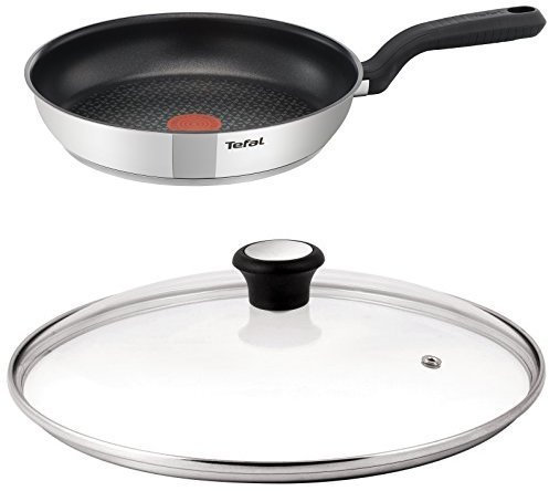 Tefal Comfort Max Stainless Steel 20 cm Non-Stick Frying Pan with 20 cm Compatible Glass Lid Bundle
