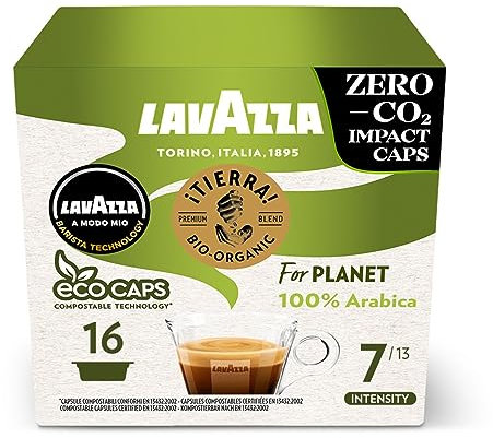 Lavazza, A Modo Mio Tierra for Planet, 16 Coffee Capsules, for an Espresso with Fruity Notes, 100% Arabica, Intensity 7/13, Medium Roast, 1 Pack x 16 Coffee Pods