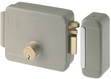 Yale Serratura elettrica da applicare per cancelli Y6800080205 mano sinistra, acciaio verniciato, basso voltaggio, entrata 80 mm