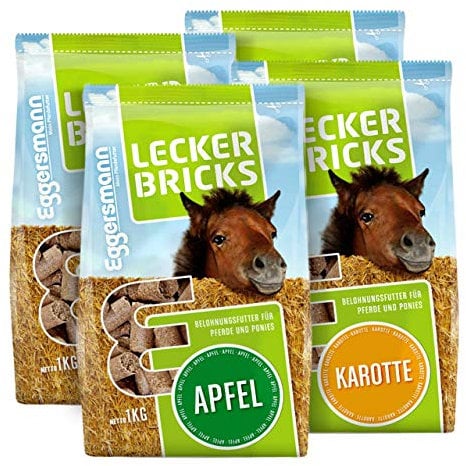 Eggersmann Lecker Bricks 4er Set – Pferdeleckerlis Mix Apfel & Karotte – Belohnungsfutter Leckerli-Set 4 x 1 kg