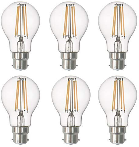 SD LUX LED Glühbirne Base Classic A Lampe B22 Bajonett, 8W 850 Lumen Filament Lampen, ersetzt 75W Glühfadenlampe, 2700K Warmweiß Glühbirnen,Schraube Edison Lampe, nicht dimmbar, 6er Pack