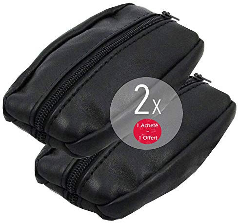 Lot de 2X Porte-Monnaie Homme Cuir véritable Noir pour Poches Pantalon ou Veste