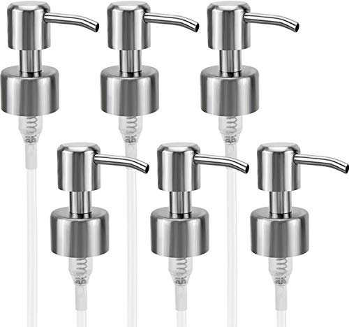 Soap Dispenser Pump Replacement - HEXTEK Stainless Steel Soap and Lotion Dispenser Pump for Kitchen Bathroom Worktop Bottles (6 PCs, Brushed)