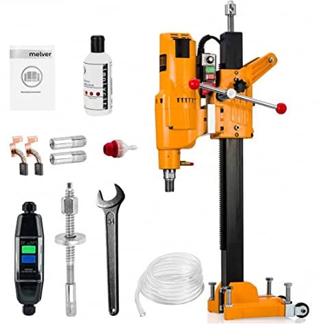 Betonbohrer Professioneller Betonbohrer mit Ständer Kernbohrmaschine Bohrmaschine Standbohrmaschine Bohrfutter Tischbohrmaschine Kernbohrgerät Bohren im beton MELVER MV-305 schwarz und Orange
